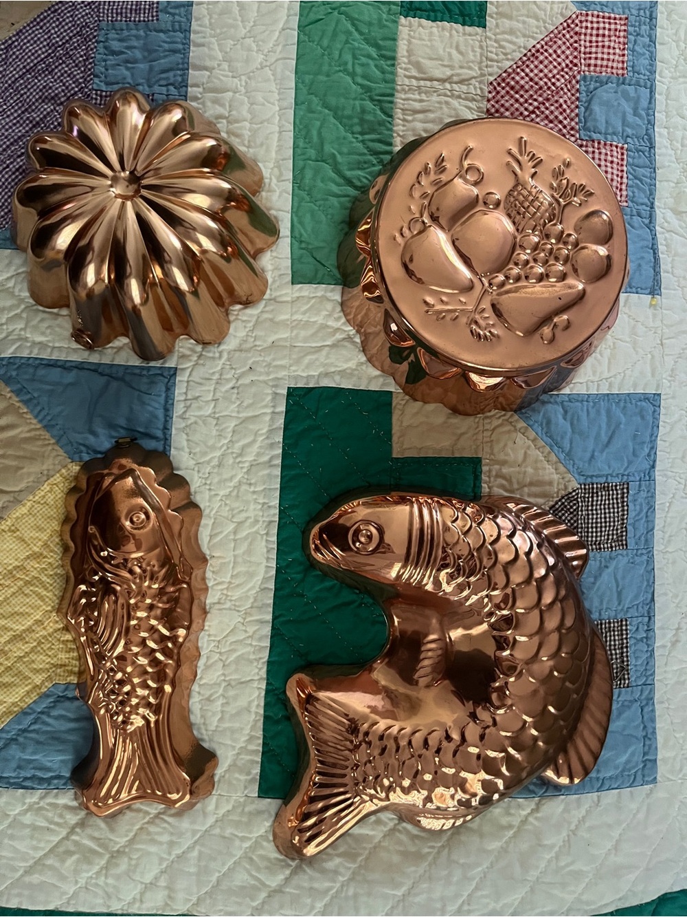 Vintage Copper Mold Set - Decorative Fish & Fruit Designs